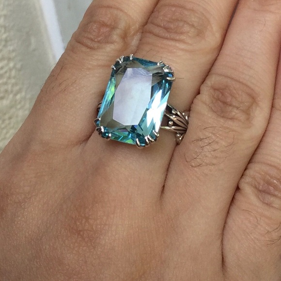 925 Sterling Silver Huge Gemstone Aquamarine Antique Style - Picture 5 of 12